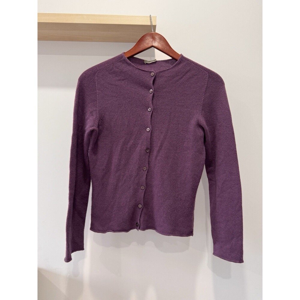 Agnona 100% Cashmere Womens 10 (44) Purple Cardigan Granny Tight Knit Italy